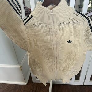 adidas Cream Knit Track Zip-Up with Black Stripes- Never worn, runs small - US S